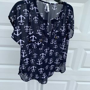 anchors design  sheer blue top